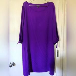 EUC Eileen Fisher 100% Silk Bateau Neckline‎ Purple Tunic Dress